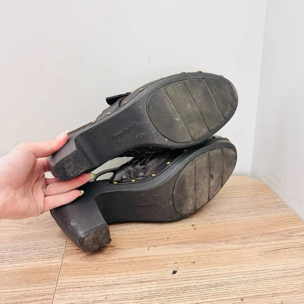 American Eagle Brown Leather Mule Clogs Women’s Size 9